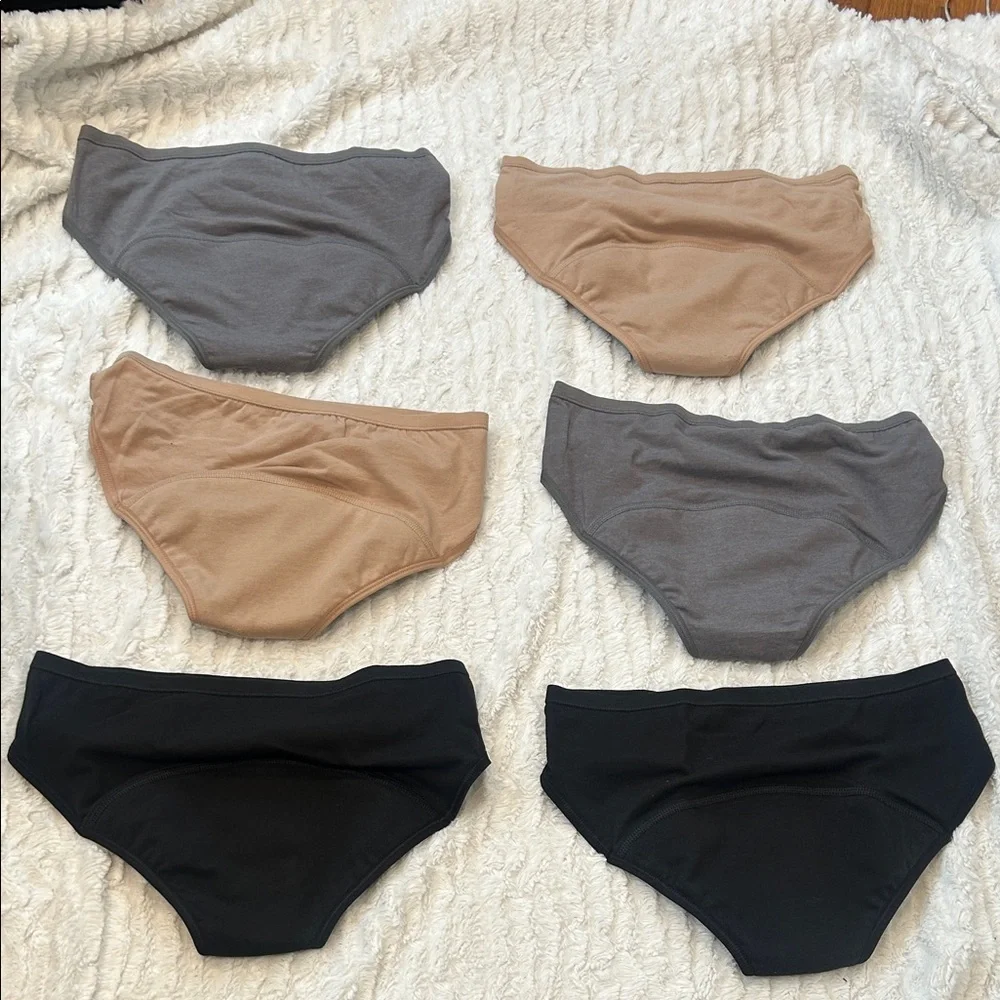 Hanes 6 pack girls menstrual cycle Underwear Black, Gray, Tan new without box 14